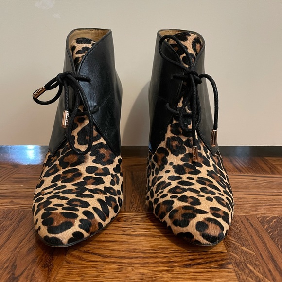COACH Mercy Lace Up Booties - Leather & Leopard - Picture 2 of 8